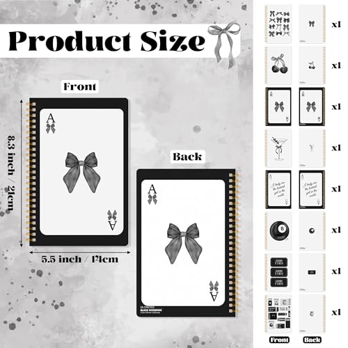 CNhoqc Black Bow Spiral Notebook, 8 Pcs A5 Aesthetics Watercolor Coquette - color: 8-Pcs Black Bow
