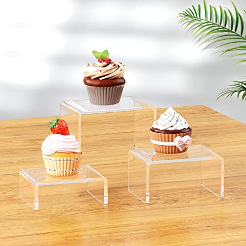NIUBEE Acrylic Risers Display Stand 2 Set, Clear Display Risers Shelf,3x3x4 - size: (3,3,4)" x2Set