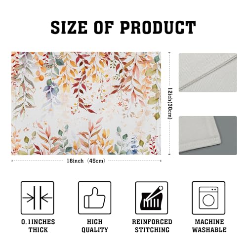 Fall Eucalyptus Leaf Table Placemats Set of 4, Colorful Leaves Heat-Resistant Tabletop Place Mats 12x18 Inch Autumn Seasonal Outdoor Table Mats Decorations for Party Dining Kitchen - color: Fall Colorful Leaves