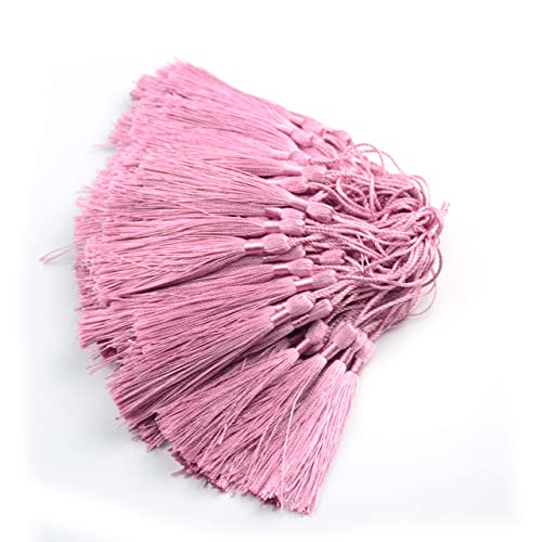 100Pcs 5 Inch Silky Bookmark Tassels for Jewelry, Souvenir(Dark Pink) - color: #6