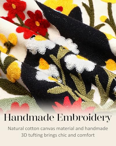 Embroidered Throw Pillow Cover, 18x18 Inch, Black Cat Floral - color: Flower Cats, size: 18" x 18" (Pack of 1)