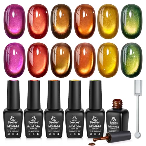 Beetles Fall Cat Eye Gel Polish Set, Vintage Jewel 6 Colors Halloween Gel - color: A - Glass Cat Eye | Vintage Jewel