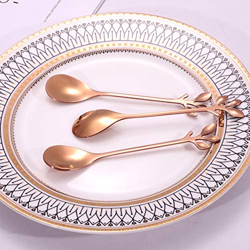 AnSaw Elegant Rose Gold Leaf Coffee Spoons - 10-Piece, 4.7" Mini Spoon - color: Rose Gold