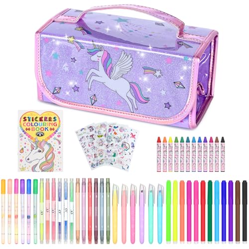 nasominako Washable Scented Markers Set for Kids - Unicorn Coloring Art Supplies Set for Kids Ages 4-8 Birthday Gifts for 4-8 Year Old girls Unicorn Pencil Case 54 PCS - color: Purple