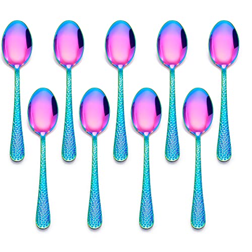 LIANYU 9 Pieces Rainbow Stainless Steel Spoon for Kids, Cute Toddler Spoons - color: Rainbow