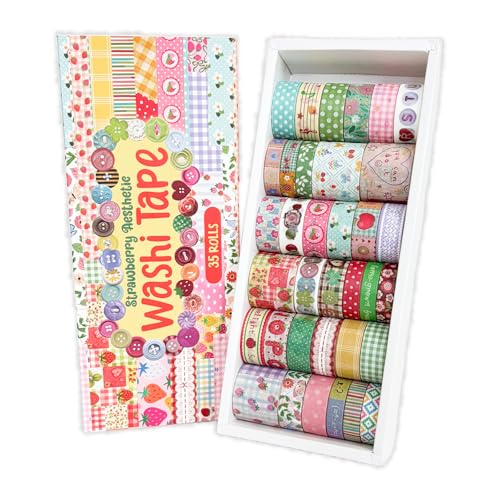Washi Tape Set - 35 Rolls 2M Per Roll Strawberry Pastel Cute Scrapbook Tape - color: Colorful Strawberry Farm