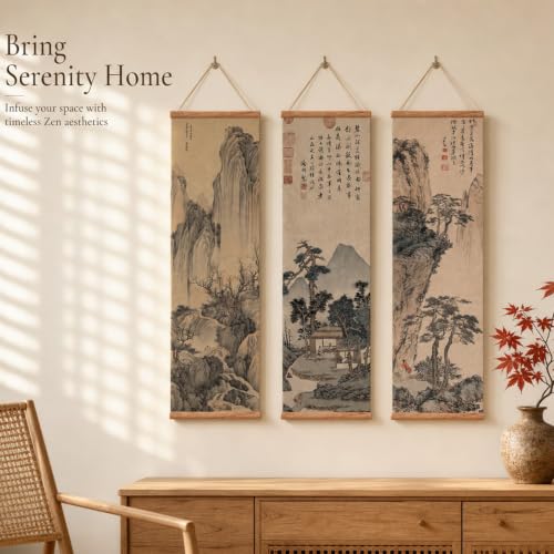 xinyuru Chinese Ancient Landscape Scroll Wall Art Poster, 3-Piece Set - color: landscape-Oak, size: 12"x41"x3 Piece