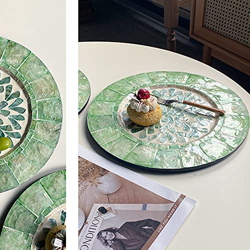 i-lan 2Pack 13" Mother of Pearl Decorative Charger Plates Display,Sea Shell Inlay Wood Charger Plates for Dining, Party,Diner Table Modern Decorative Placemats for Home Decor,Blue-green Leaf - style: Style 4