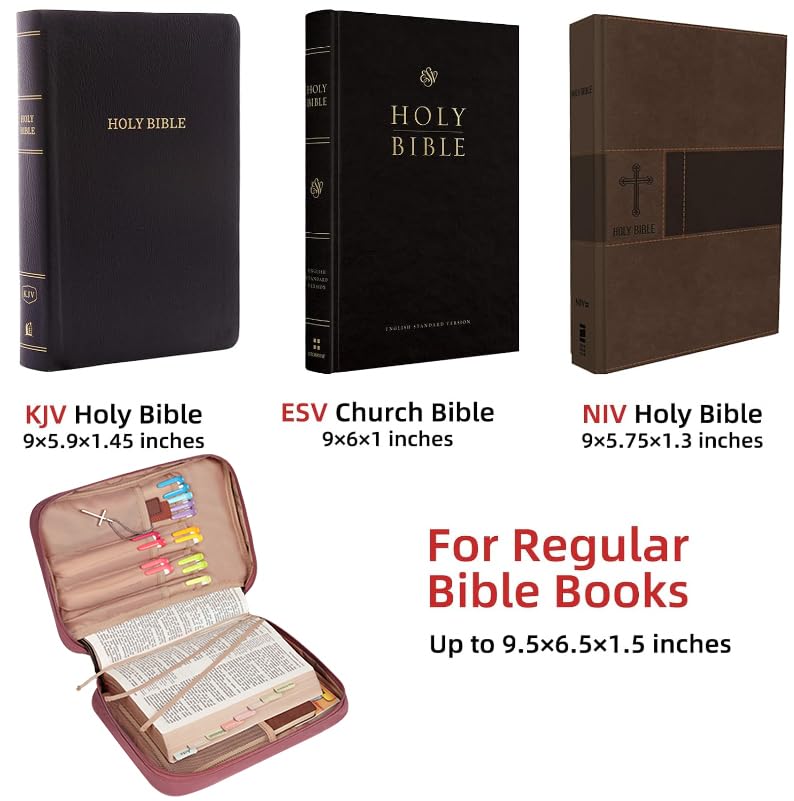 FINDCOZY Bible Cover for Women, Medium Carrying Case for Regular Bible - color: Rosewood Pink, size: Medium