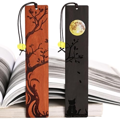 ZQZYMXQ 2Pcs Moon Cat Bookmark, 3D Fancy Bookmarks, Unique Black Cat Gifts - style: Moon Cat