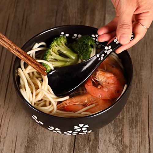Japanese cuisine bowl with lid vintage ramen bowl with lid black ceramic instant noodle bowl black salad bowl soup bowl with wooden lid (2pcs, 16168cm) BLACK 2PCS 16cm6.3 h - color: 2PCSBLACKBOWL