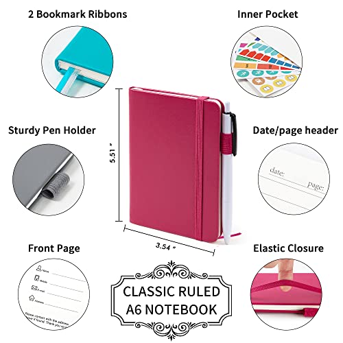 feela Pocket Notebook Journals, Mini Cute Small Hardcover College Ruled Notepad Office School Supplies, with 3 Black Pens, 3.5”x 5.5”, 3 Pack, A6, Solid Colors, Gray, Berry, Emerald - color: Gray, Berry, Emerald