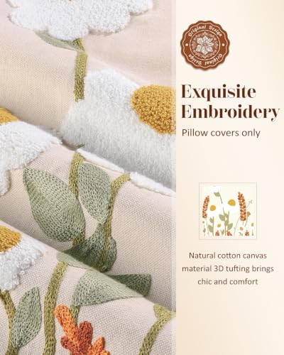 Embroidered Throw Pillow Cover, 18x18 Inch, Fall Wildflower - color: Fall Wildflower, size: 18" x 18" (Pack of 1)