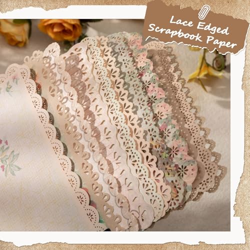 40 Sheets Lace Edged Vintage Scrapbook Paper Textured Journaling Supplies - color: Lace Edged