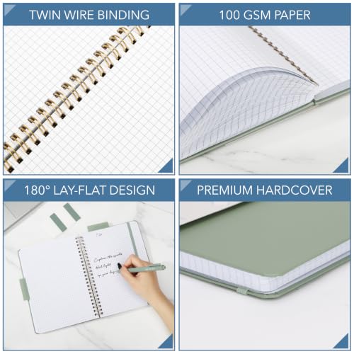 Mr. Pen- Graph Grid Spiral Journal Notebook Set, A5 (5.7" x 7.9"), 160 Page - color: Green