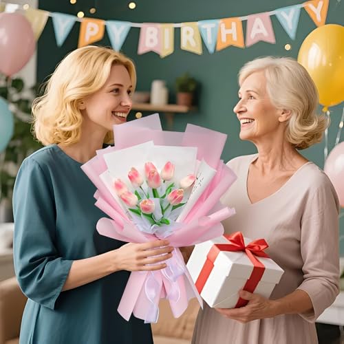 CCIJESW 20 Sheets Flower Bouquet Wrapping Paper Flora Packaging Solid Pink - color: 001-Slightly Transparent Pink