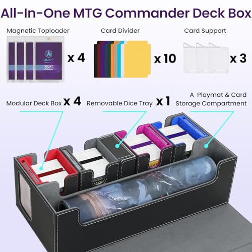 MTG Commander Deck Box with Playmat Holder, 6 In 1 MTG Deck Case - color: Multicolored, size: 6-IN-1 with Playmat Space