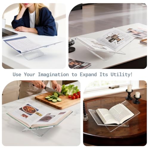 PUERSI Acrylic Book Stands for Display, 15.8 x 9.5 x 4.3 in Open Bookstand - color: Clear