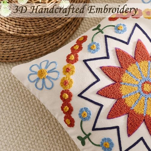 Embroidered Floral Throw Pillow Cover 18x18 Set of 1 Orange - color: Orange, size: 18" x 18" (Pack of 1)