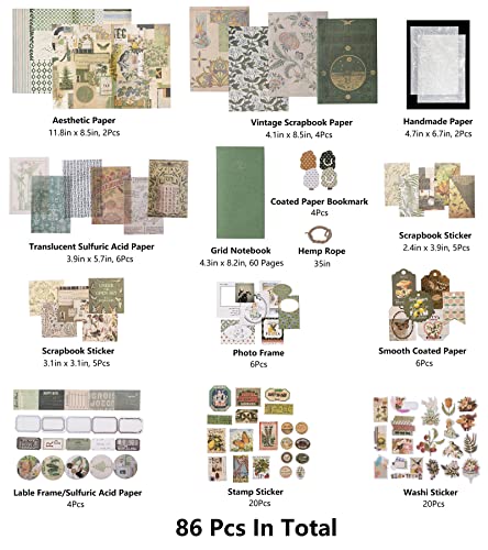 YagCu Aesthetic Scrapbook Kit, Junk Journal Scrapbooking Supplies, Vintage Journaling Set Bullet Journals Material, Large Collection for Women Adults Beginners, Arts Craft Ephemera - color: Green