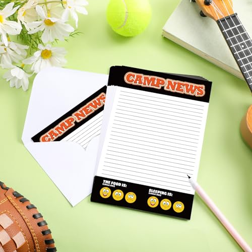 80 Pcs Camp Stationery Paper Envelopes,Black Camping News - style: Black Camping News