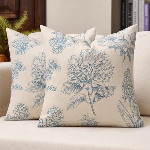 Kevin Textile Hydrangea Floral Pillow Covers Set of 2 18"x18", Aegean Blue - color: Aegean Blue