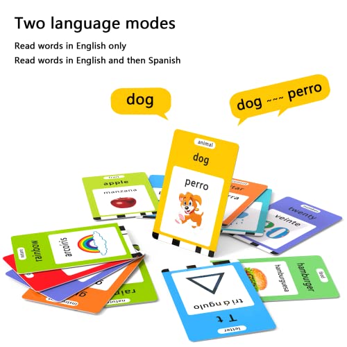 Lapare Spanish and English Bilingual Audible Flash Cards Toy with Music, Learn Spanish and English for Kids, Niñas, Niños, Bebes - color: Cyan, size: 521 Sight Words Bilingual