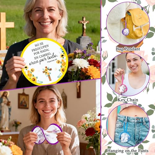 R HORSE 50Pcs Spanish Christian Fans Bulk Cross Bible Folding Handheld Fan - color: Spanish Cross