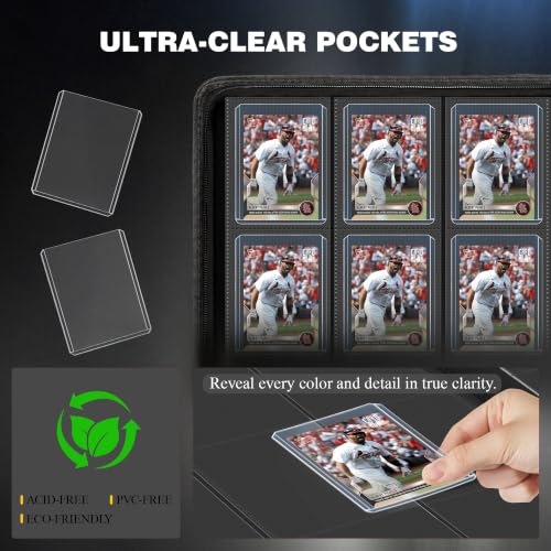 Toploader Binder 9 Pocket Holds 288 Toploaders, 204PCS Toploaders INCLUDED - color: Black 204 Toploaders
