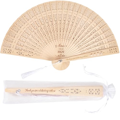 24 Set Wedding Fans for Guests and Bride, Handheld Foldable Wood Fan Party Favor with Organza Bags and Tassels for Wedding Party Favors and Bridal Shower - color: White&wood1