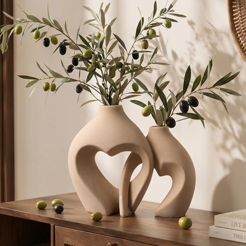 Ceramic Flower Vases Home Decor Heart Shaped Vase Set of 2 - color: Brown