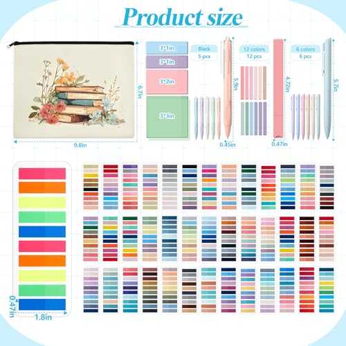 Gilprop Book Annotation Kit 8000 Pcs Transparent Sticky Tabs 12 Aesthetic Highlighters 6 Colored Pens 5 Black Gel Pens 1 Line Pen 4 Sticky Notes with Canvas Bag for Bible Gift Supplies(Classic)
