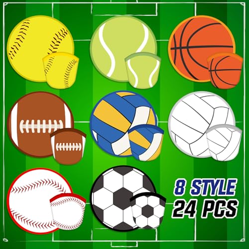 Gejoy 24 Pcs Basketball Football Fly Disc Foldable Fan Sports Theme 8 Style - color: Ball Patterns