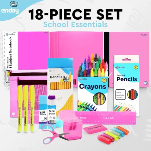 Enday Back to School Supplies for Kids, Grades K-5 (Pink, 12 Kits) - color: Pink, size: 12 Kits