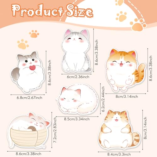 JSRQT 6 Pack 180 Sheets Cat Themed Sticky Notes, Small Cute Post Self Stick Notes Pads for Adult Kids, Kawaii Self-Stick Memo Pads for School Office, Cat Lovers, Plan Reminder, Classroom Rewards