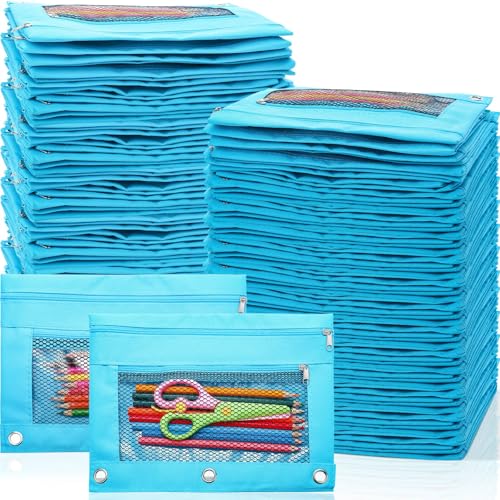 Zhehao 100 Pcs Classroom Binder Pencil Pouches, Blue, 2 Zipper - color: Blue, style: 2 Zipper