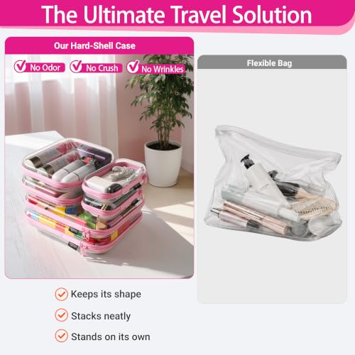 YQBRAO Clear Hard Shell Zipper Cases, 6 Multi-Size Organizers, Pink - color: Pink, size: 6 Pack (2L+2M+2S)