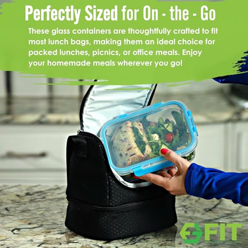 Glass Meal Prep Containers 1 & 2 & 3 Compartments, Airtight, 35 oz, 3 Pack - color: Blue (1,2,3 compartment - 3 pack, 35 oz)