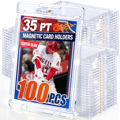 SAMYUCHO 100ct Magnetic Card Holder, 35PT Slim One Touch Card Holders - size: 100 Pack