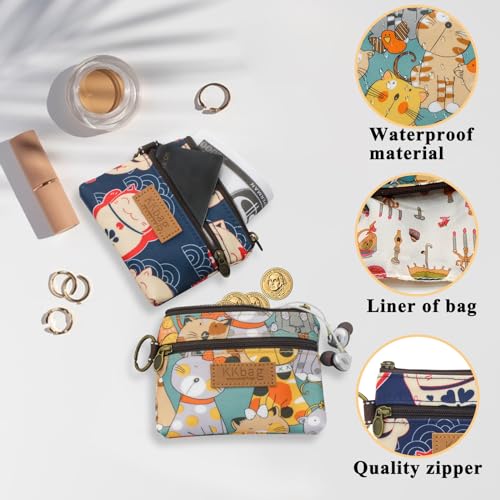 Coin Bag, Waterproof Coin Wallet Small Coin Purse with Zipper and Keyring, Cute Coin Pouch for Women and Girls, Change Purse Mini Storage Bag for Coin, Cards, Keys, Lipsticks (green) - color: green cat