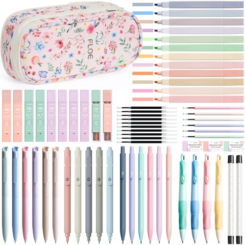 65PCS Aesthetic School Supplies Back to School Supplies Cute Stationary Set - color: Pink Floral