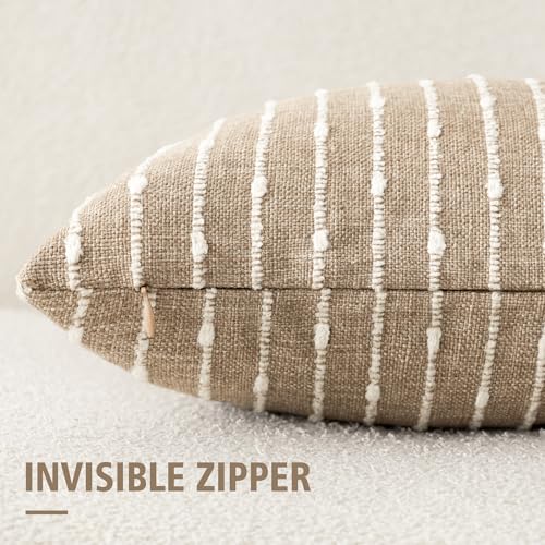 Foindtower Boho Striped Boucle Lumbar Throw Pillow Covers 12x20 Inch Camel - color: Camel, size: 20" x 12" (Pack of 2)