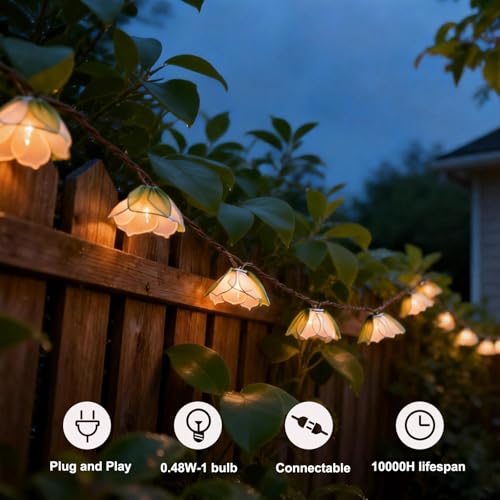 TWINKVILLA Decorative String Lights Plug in with 10 Bulbs, Flower Garland Fairy Lights Connectable Weatherproof Outdoor Indoor for Wedding Pergola Bedroom Porch Floral Home Decor (Green White) - color: Green White