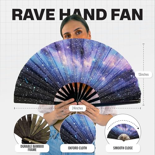 SoJourner Bags Galaxy Rave Fan - Large Folding Clack Fan for Men and Women - Rave Accessories for EDM, Line Dancing, Cosplay, Concerts and More - color: Galaxy
