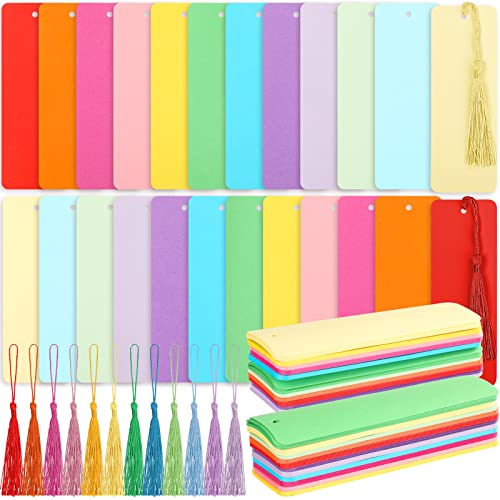 Sinmoe 240 Pcs Blank Paper Cardstock Bookmark with Tassels DIY, Solid Color