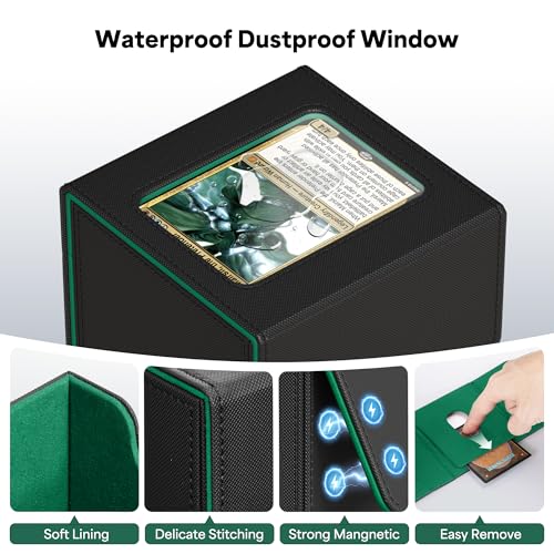 ZLCA MTG Commander Deck Box Holds 110+ Double Sleeved Cards - color: A1-Black& Dark Green, size: A-Horizontal-Commander