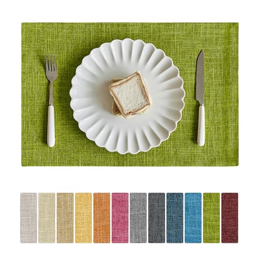 Softalker Faux Linen Cloth Placemats Set of 4-12 x 18 Inch, Lime Green - color: Lime Green, size: 4pc