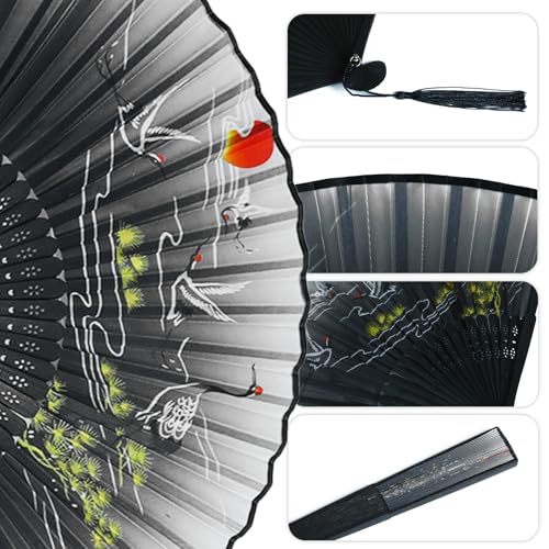 5 Pcs Foldable Chinese Hand Fans with Tassels,Folding Fan,Vintage Handheld Fans Decorations for Women Girls(Black,Pink,Blue,Purple,Green) - color: multicolor