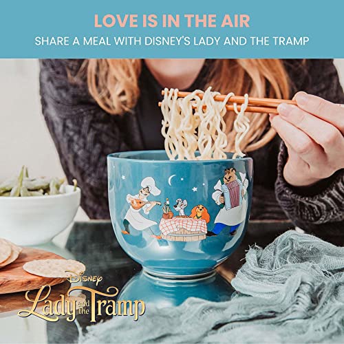 Disney Lady And The Tramp Serenade Ceramic Ramen Dinnerware Set | Includes 20-Ounce Noodle Bowl and Wooden Chopsticks - color: Blue