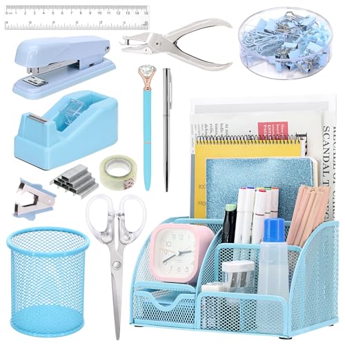 13-in-1 Office Desk Organizer Set for Back to School Supplies Accessories - color: Blue